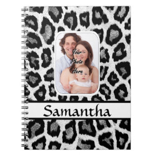Black and white leopard print spiral notebook