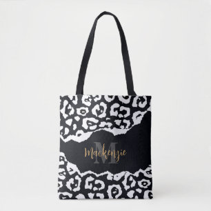 Black and White Leopard Print Tote Bag