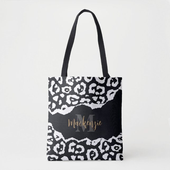 Black and White Leopard Print Tote Bag (Front)