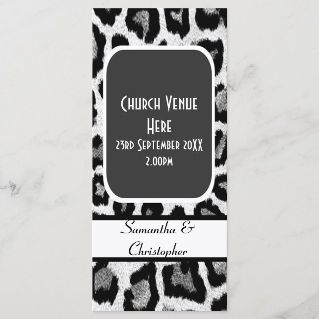 Black and white leopard print wedding program programme (Front)