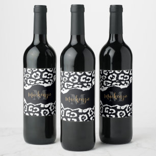 Black and White Leopard Print Wine Label