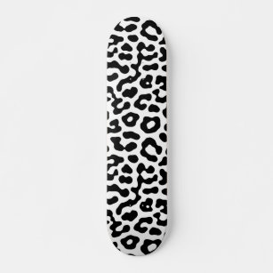 Black and White Leopard Spots Print Pattern Skateboard