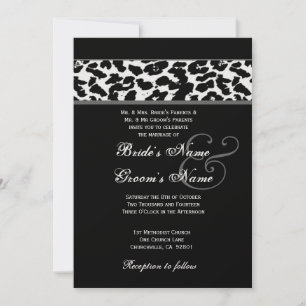 Black and White Leopard Wedding Metallic Paper Invitation