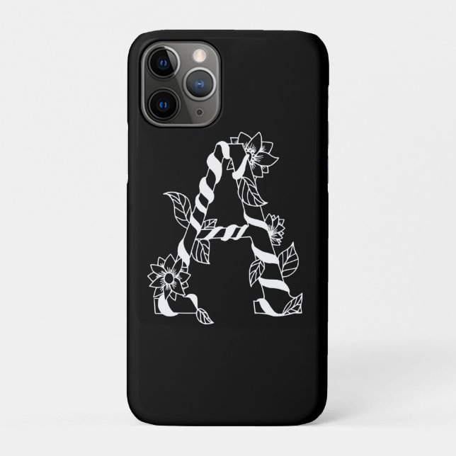 Black and White Letter "A" with Twining Flowers Case-Mate iPhone Case (Back)