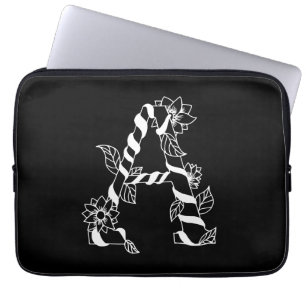 Black and White Letter "A" with Twining Flowers Laptop Sleeve