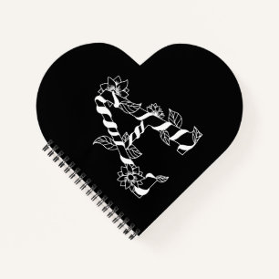 Black and White Letter "A" with Twining Flowers Notebook