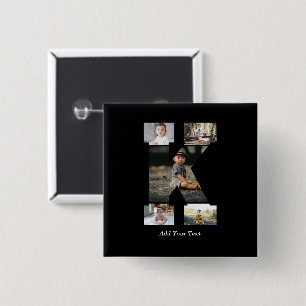Black and White Letter K Photo Collage 15 Cm Square Badge