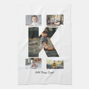 Black and White Letter K Photo Collage Tea Towel