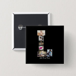 Black and White Letter L Photo Collage 15 Cm Square Badge
