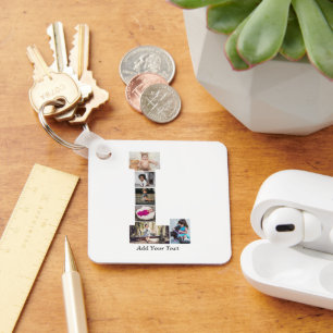 Black and White Letter L Photo Collage Key Ring