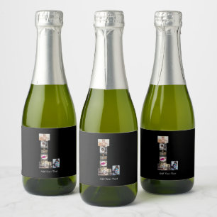 Black and White Letter L Photo Collage Sparkling Wine Label