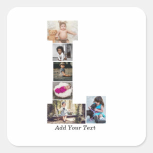 Black and White Letter L Photo Collage Square Sticker