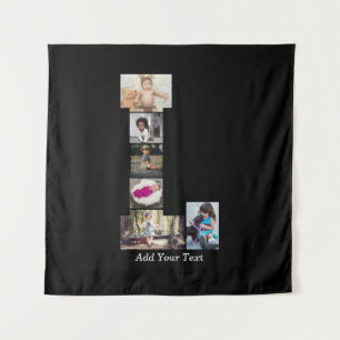Black and White Letter L Photo Collage Tapestry