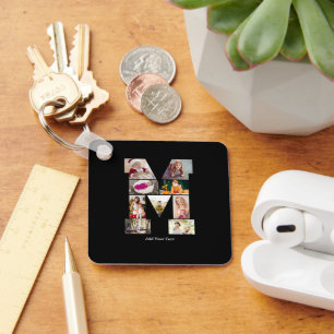 Black and White Letter M Photo Collage Key Ring