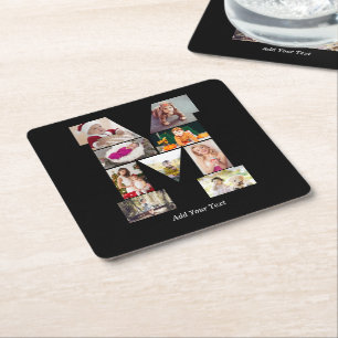 Black and White Letter M Photo Collage Square Paper Coaster