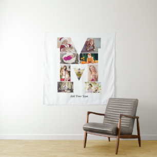 Black and White Letter M Photo Collage Tapestry