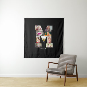 Black and White Letter M Photo Collage Tapestry