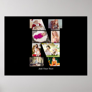 Black and White Letter N Photo Collage Poster