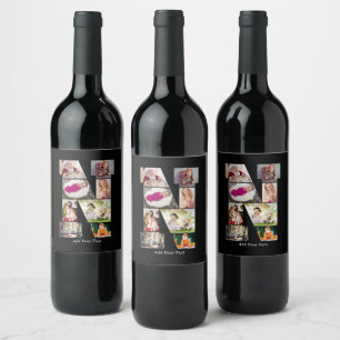 Black and White Letter N Photo Collage Wine Label