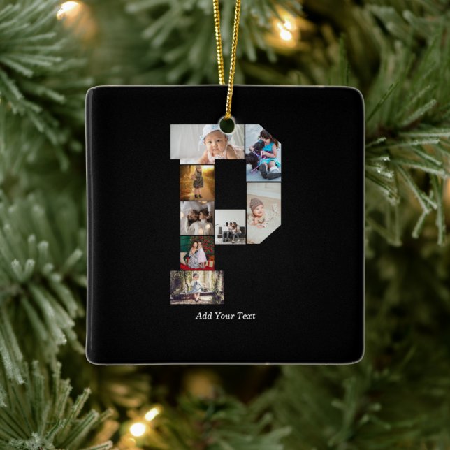 Black and White Letter P Photo Collage Ceramic Ornament (Tree)
