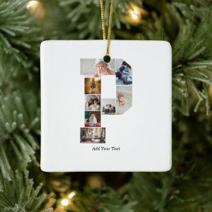 Black and White Letter P Photo Collage Ceramic Ornament