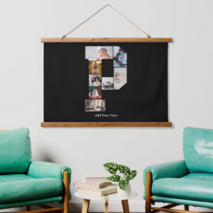 Black and White Letter P Photo Collage Hanging Tapestry