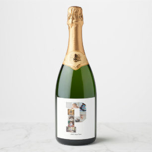 Black and White Letter P Photo Collage Sparkling Wine Label