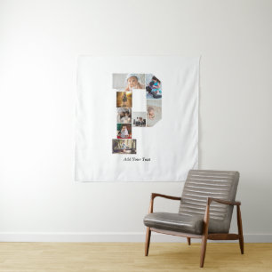Black and White Letter P Photo Collage Tapestry