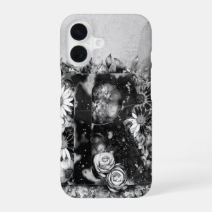 Black and White Letter R Trippy Floral Watercolor iPhone 16 Case