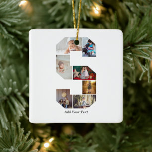 Black and White Letter S Photo Collage Ceramic Ornament