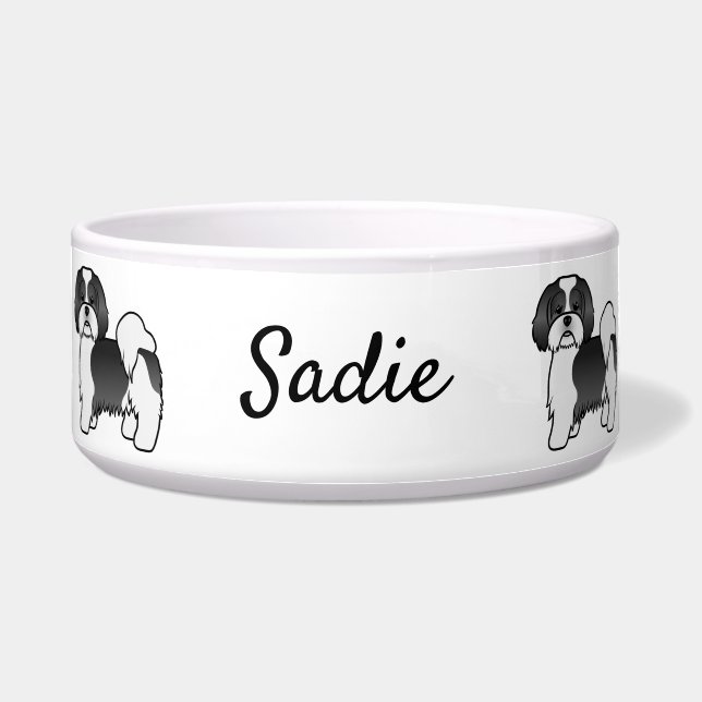 Black And White Lhasa Apso Cartoon Dog & Name (Front)