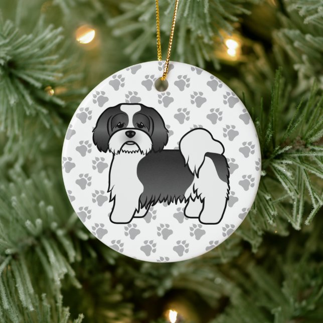 Black And White Lhasa Apso Cute Cartoon Dog Ceramic Tree Decoration (Tree)