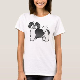 Black And White Lhasa Apso Cute Cartoon Dog T-Shirt