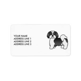 Black And White Lhasa Apso Cute Dog & Custom Text Label