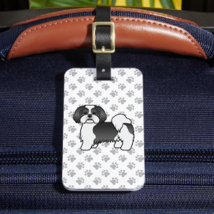 Black And White Lhasa Apso Cute Dog & Custom Text Luggage Tag