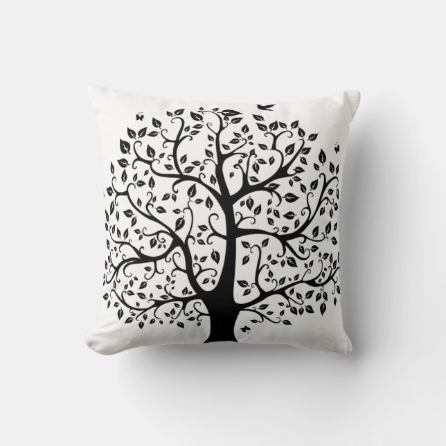 Black and White Life Tree Cushion (Front)