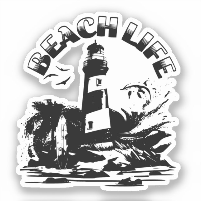 Black and White Lighthouse Beach Life (Front)