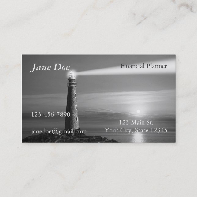 Black and white Lighthouse Business Card (Front)