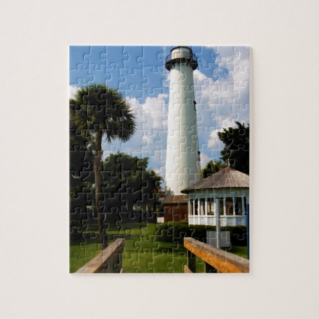 Black and White Lighthouse Jekyll Island Georgia Jigsaw Puzzle (Vertical)