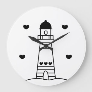 Black and White Lighthouse Large Clock