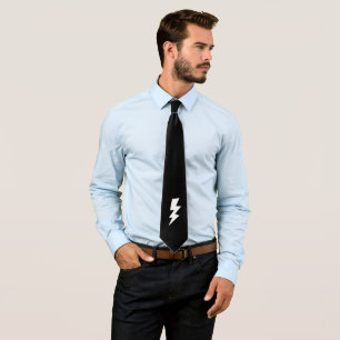 Black and white lightning shaft design neck tie