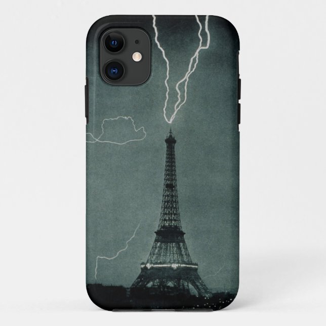 Black and White Lightning Strike Eiffel Tower Case (Back)