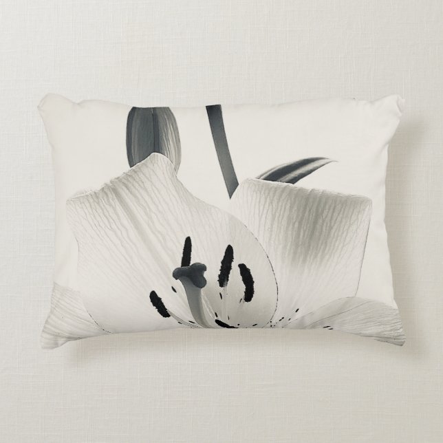 Black and White Lily Closeup Decorative Cushion (Front)