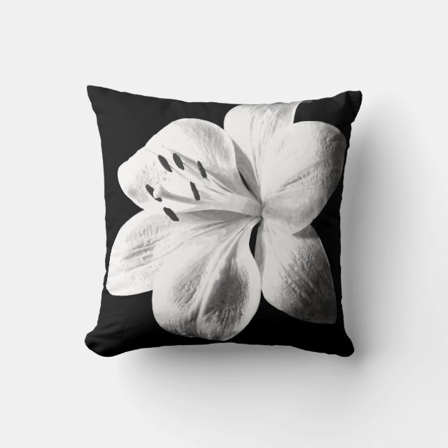 Black and White Lily Cushion (Front)