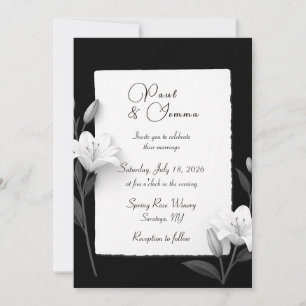 Black And White Lily Floral Wedding Invitation