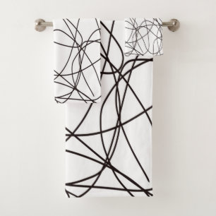 Black and white line art  bath towel set