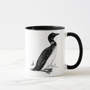Black and White Line Drawing Loon Mug