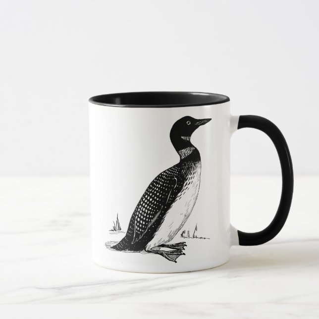 Black and White Line Drawing Loon Mug (Right)
