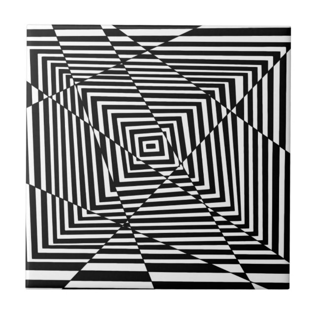 Black and White Line Illusion Pattern Tile (Front)