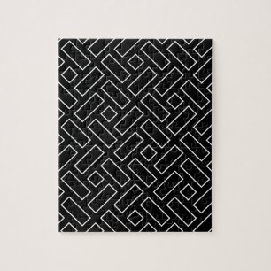 Black and White Linear Block Pattern - Black Jigsaw Puzzle